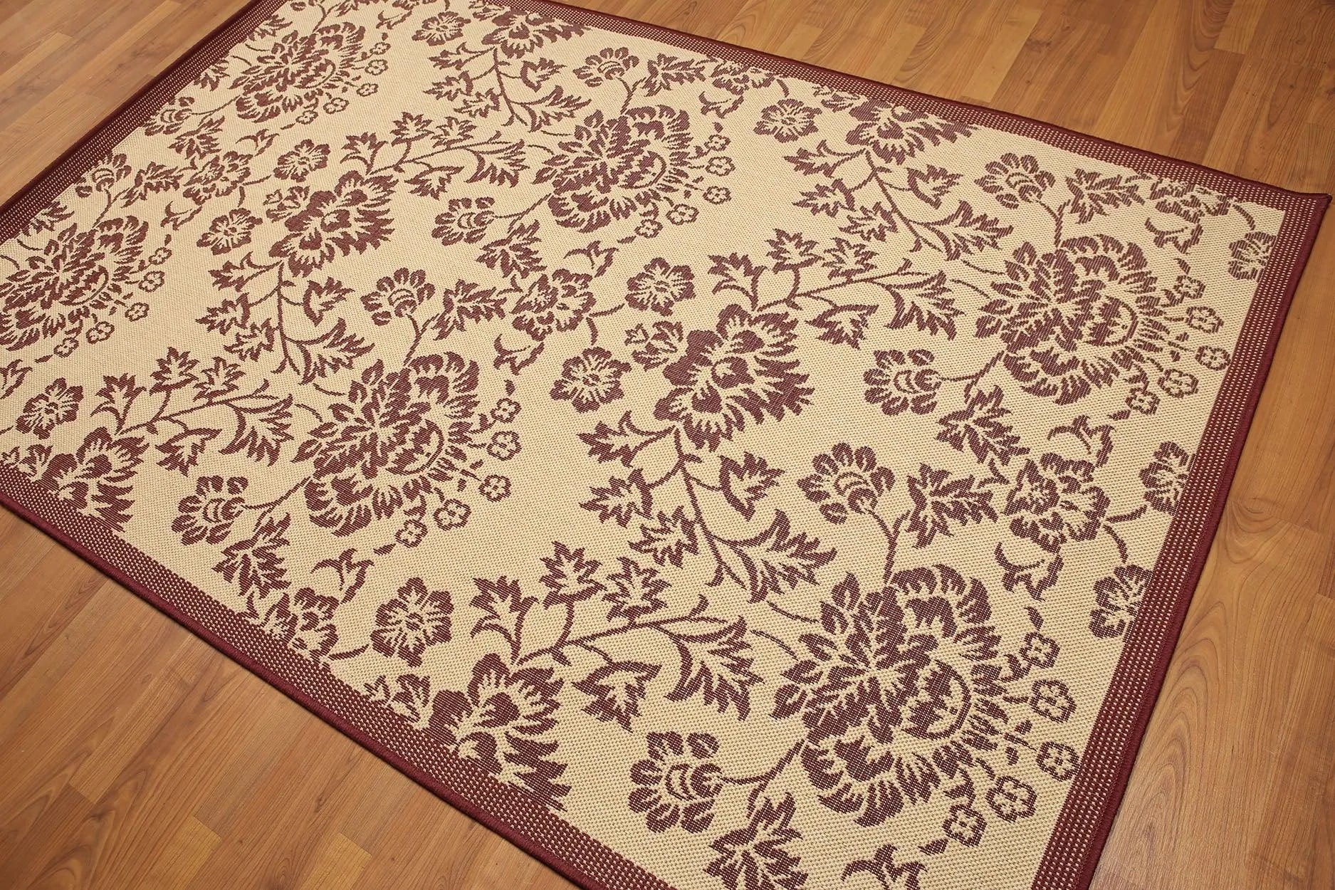 5'x7' Burgundy, Beige, Multi Color Turkish Dhurry Rug-0