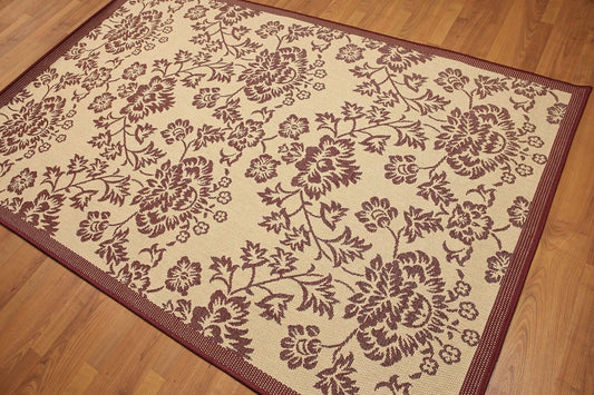 5'x7' Burgundy, Beige, Multi Color Turkish Dhurry Rug-0