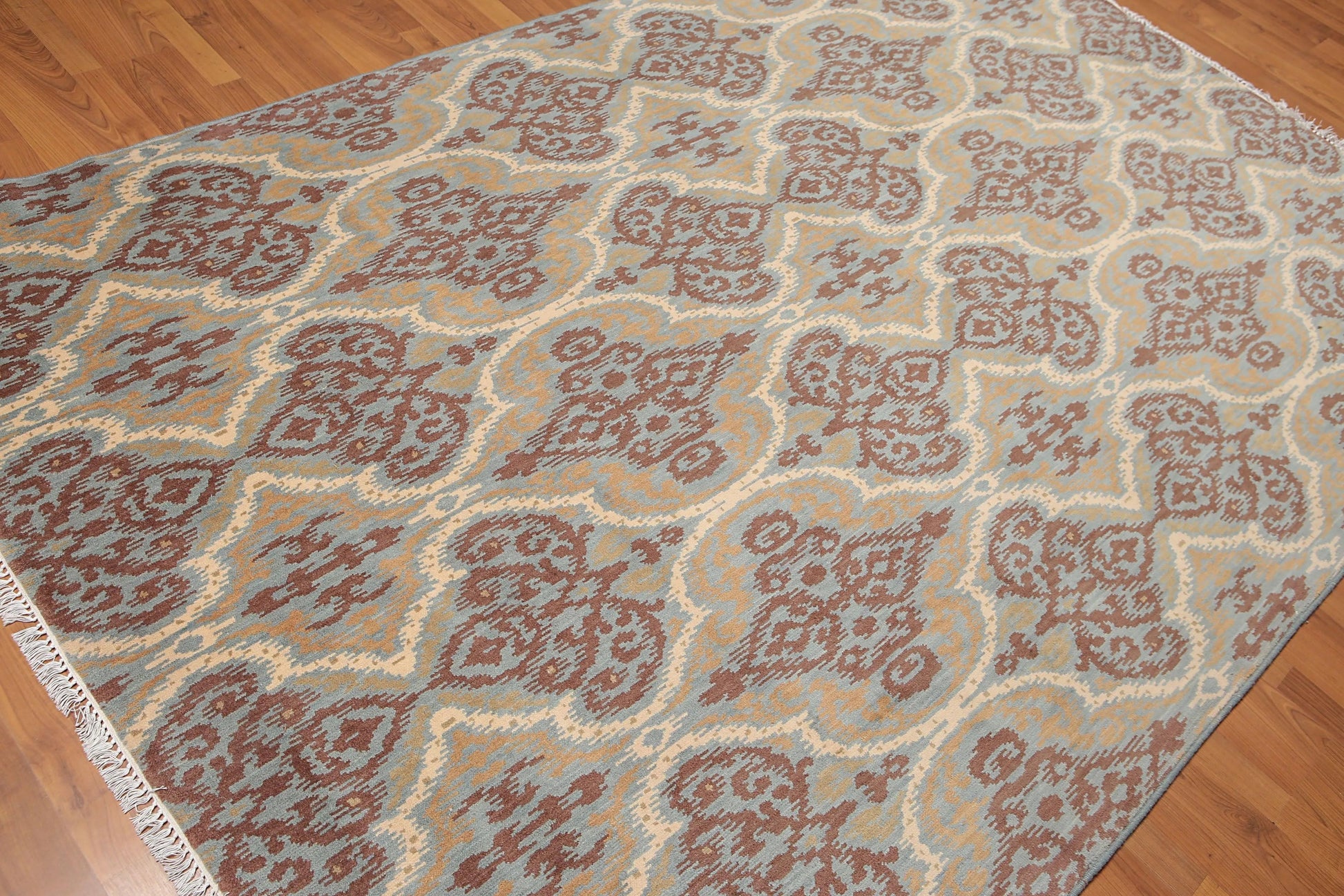 6' x 9' Hand Knotted IKAT Design 100% Wool Area rug Aqua-3