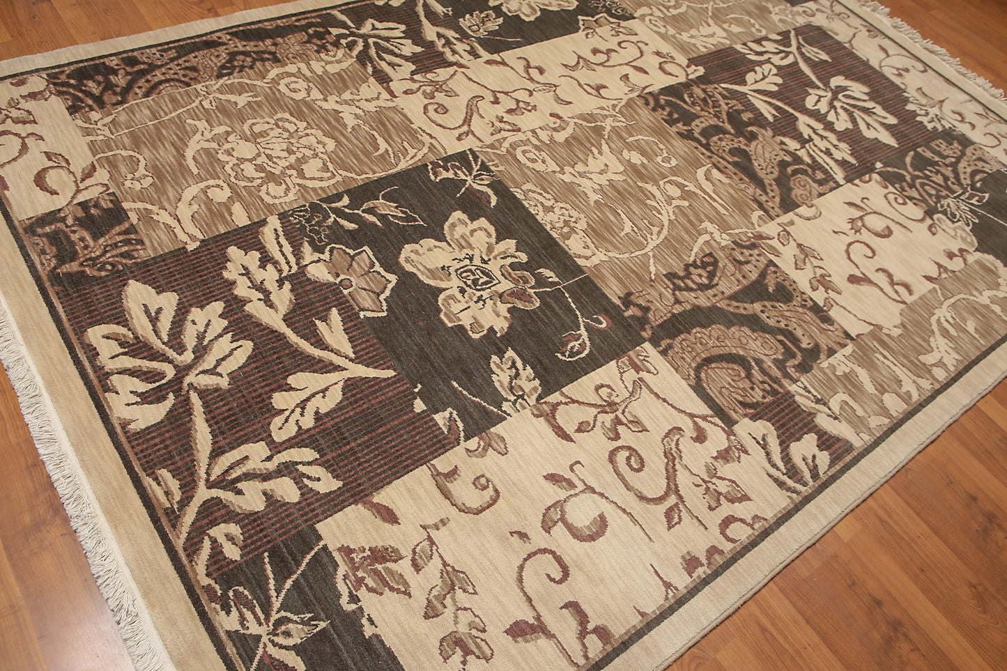 7' x 10' Hand Knotted Botanical Print 100% Wool Area rug Beige-3