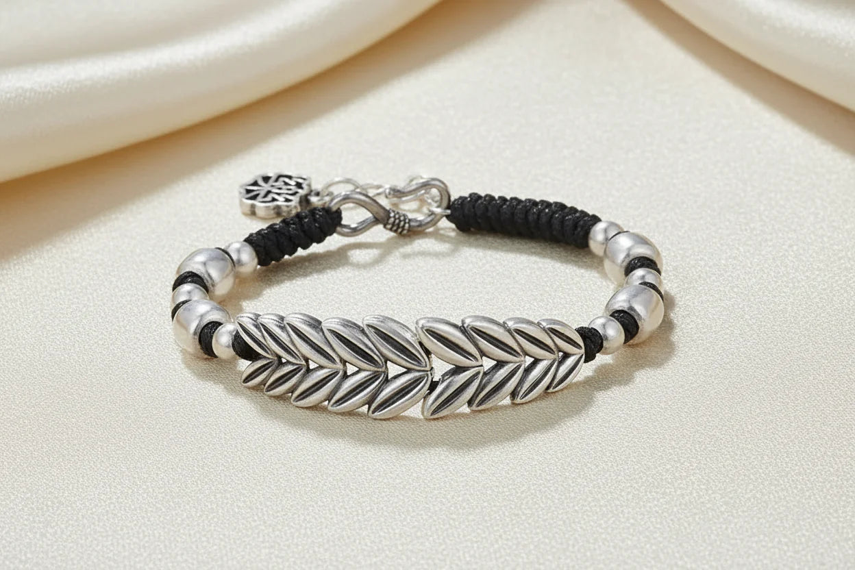 S999 Sterling Silver Handwoven Barley Bracelet