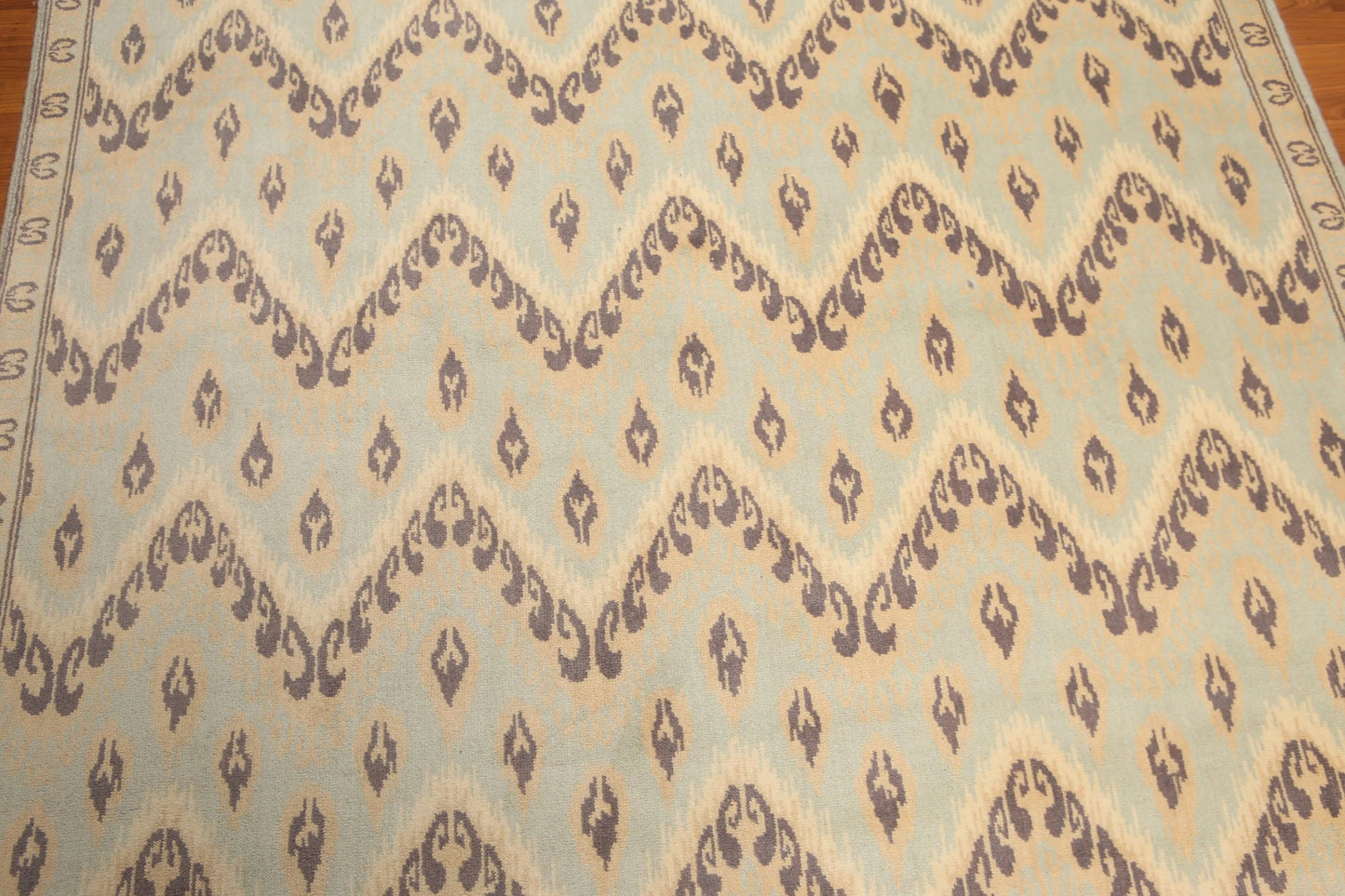 6' x 9' Designer Ikat Hand Knotted 100% Wool Area Rug Aqua-3