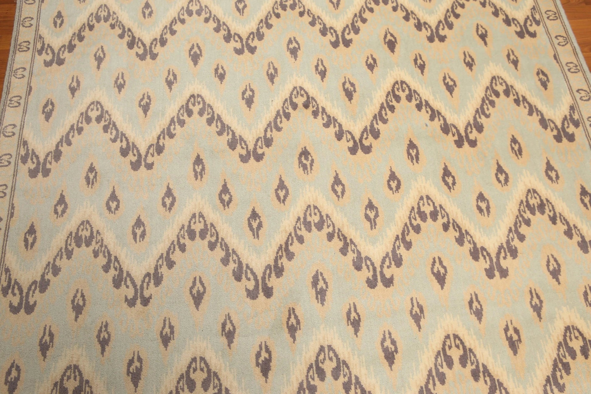 6' x 9' Designer Ikat Hand Knotted 100% Wool Area Rug Aqua-3