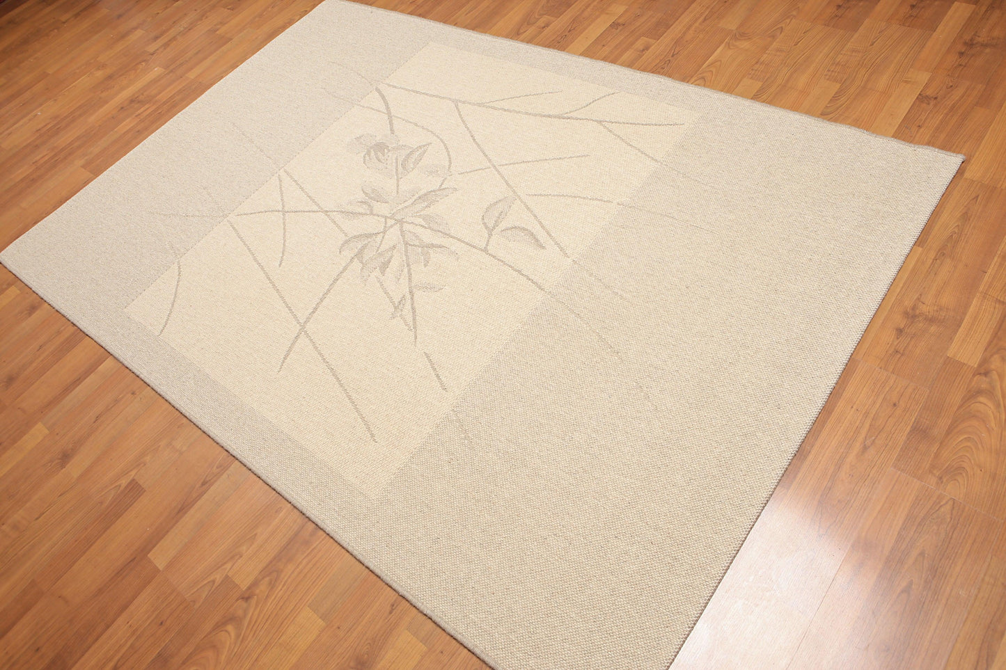 5'3" x 7'4" Contemporary Flat Pile Belgian 100% Wool Area Rug Beige-0