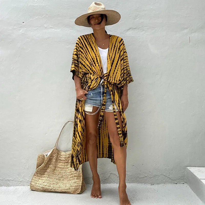 yellow and black Monaco Poolside Kimono Cover-Up