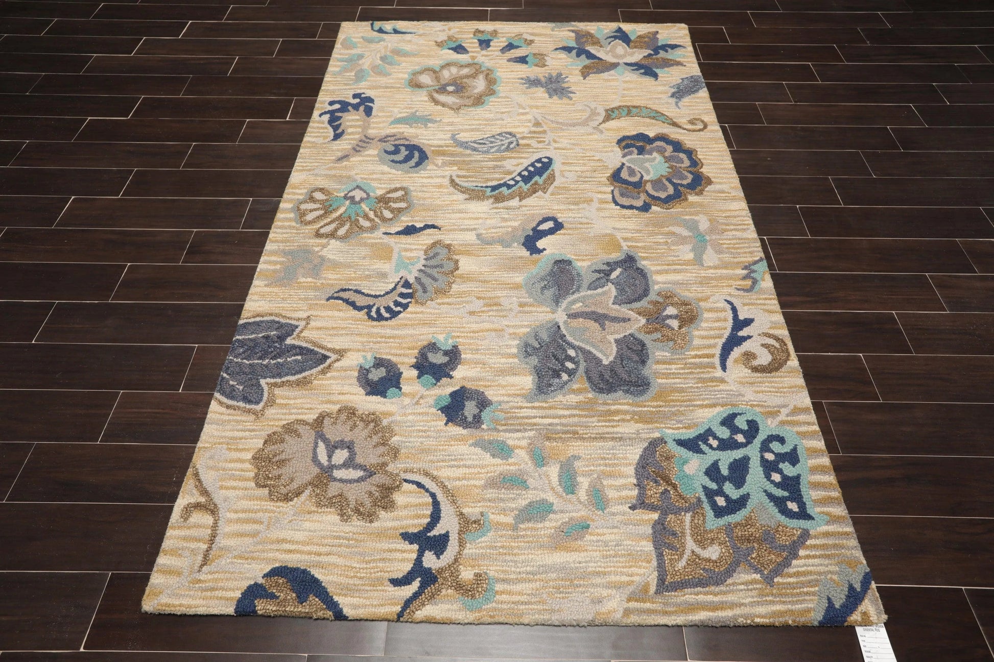 5' x 8' Handmade Wool Loop Pile Floral Traditional Oriental Area Rug Beige-1