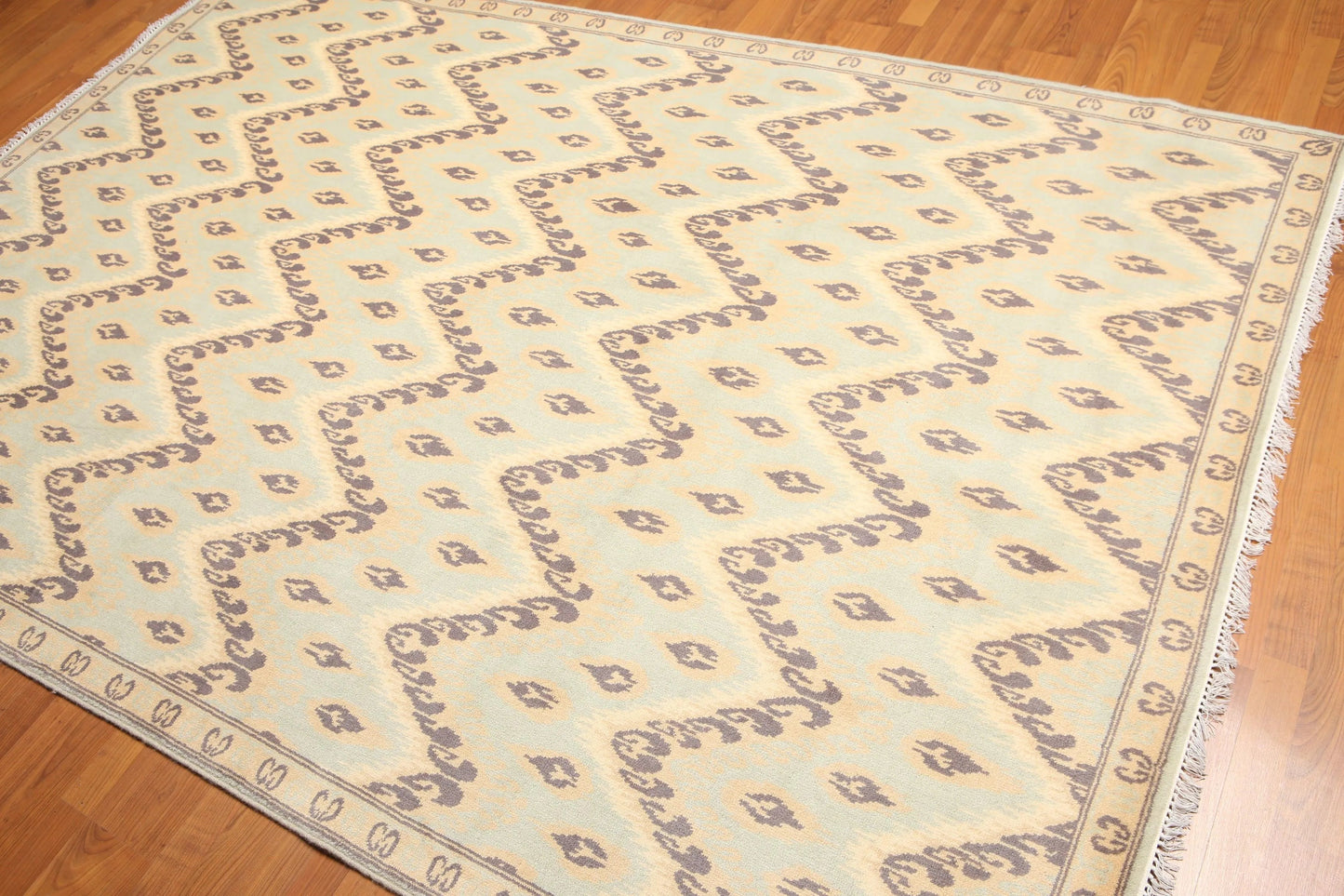 6' x 9' Designer Ikat Hand Knotted 100% Wool Area Rug Aqua-1