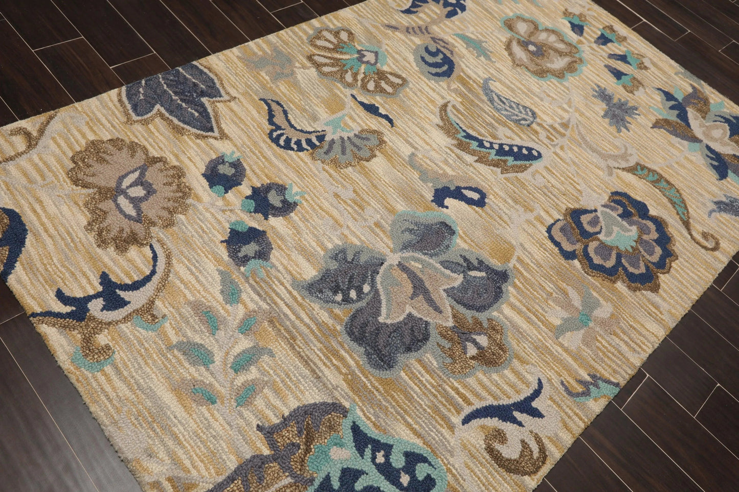 5' x 8' Handmade Wool Loop Pile Floral Traditional Oriental Area Rug Beige-3