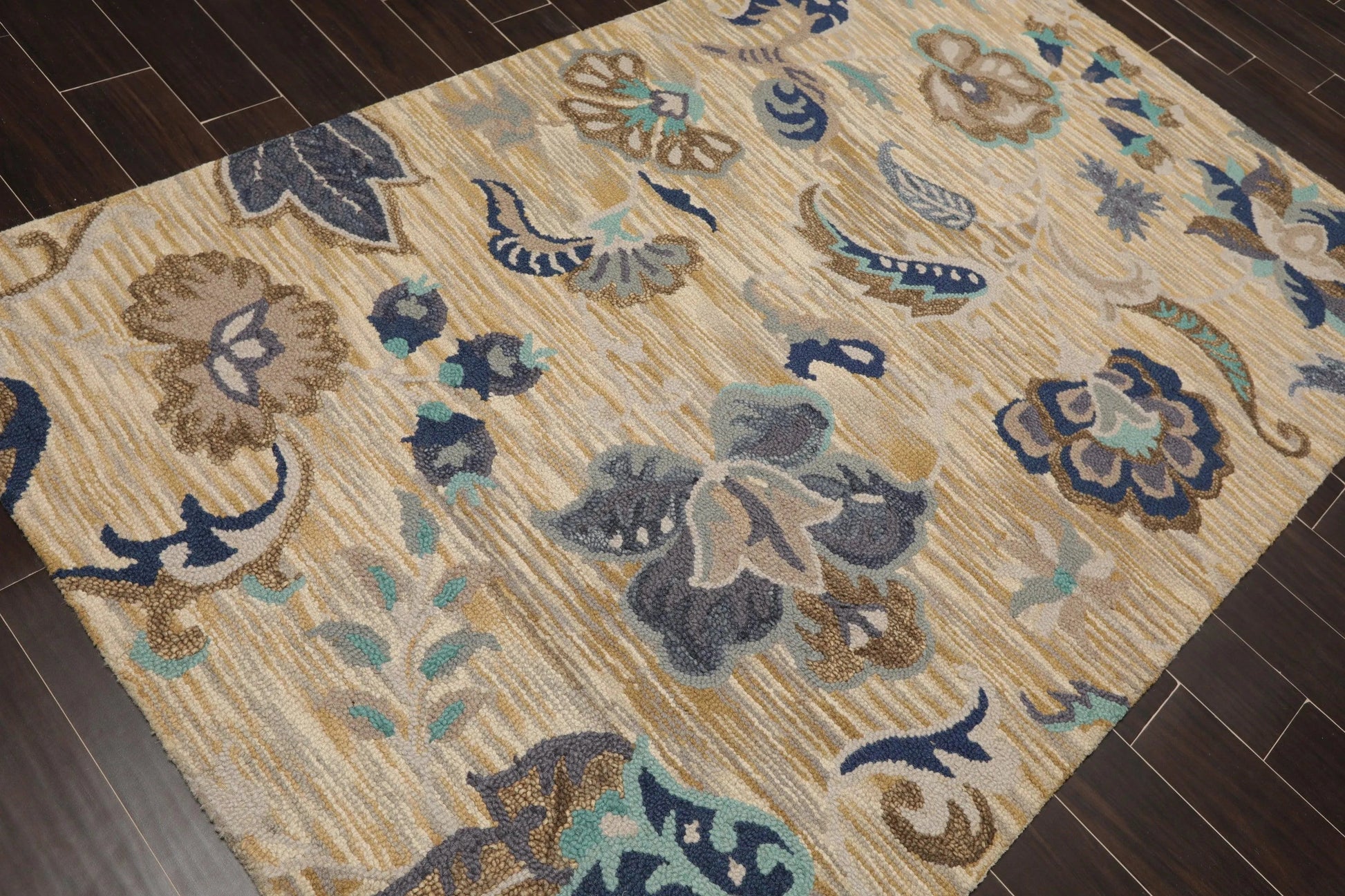 5' x 8' Handmade Wool Loop Pile Floral Traditional Oriental Area Rug Beige-3