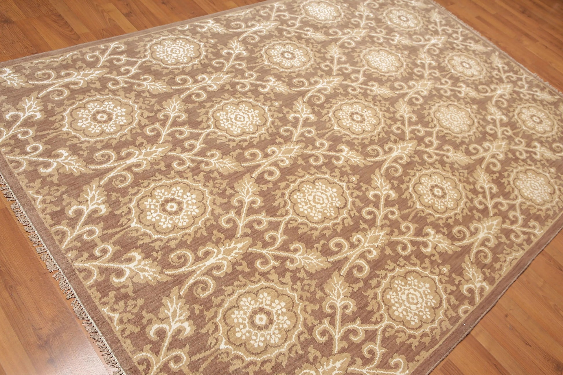 6' x 9' Hand Knotted Damask Wool & Bamboo Silk Area rug Brown-1