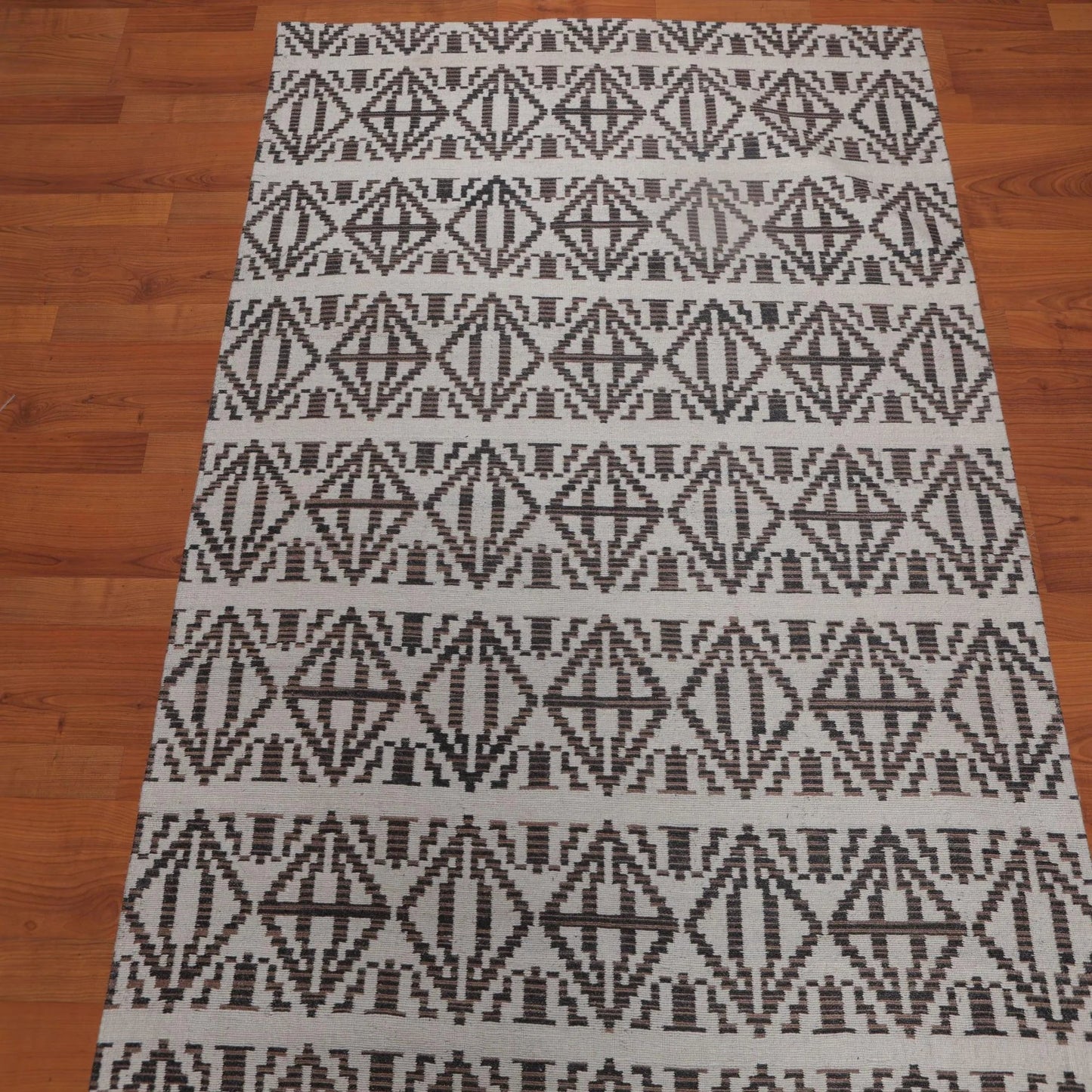 5' x 7' Handmade Geometric Graphic Wool Modern Flatweave Area Rug Beige-3