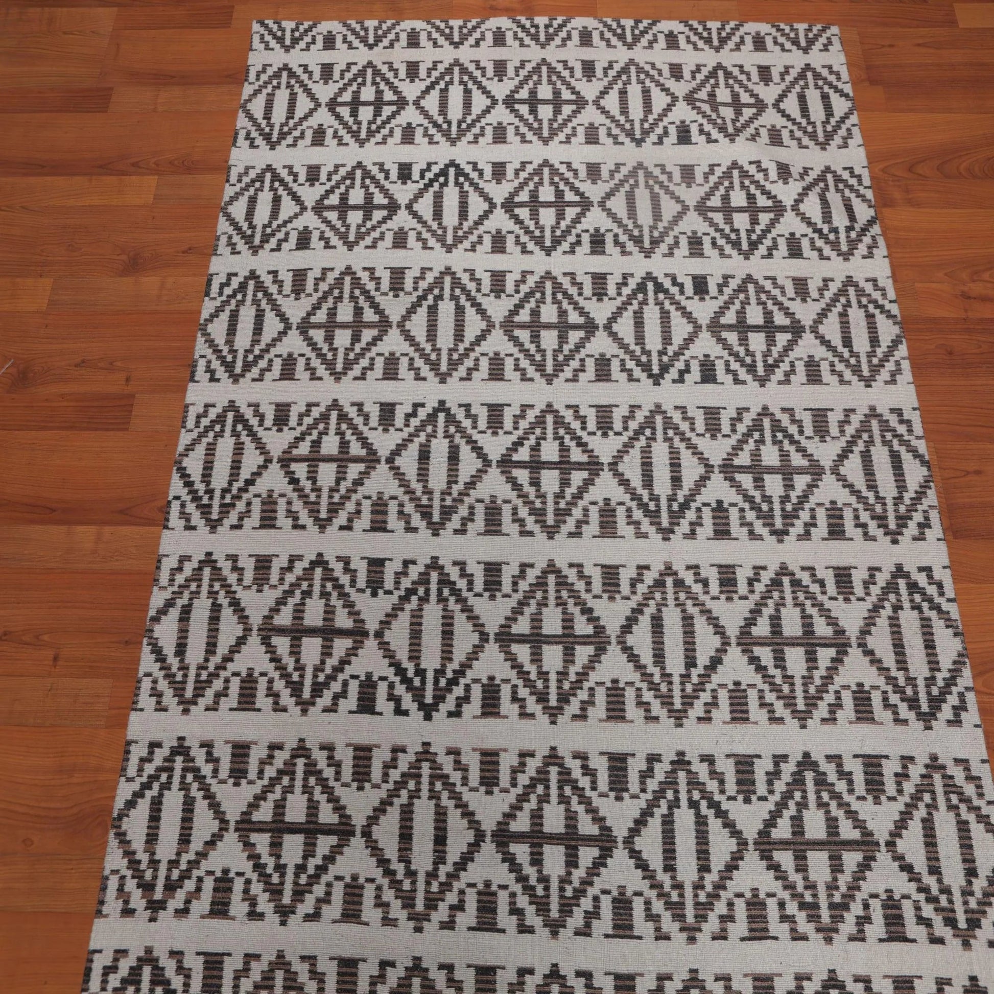5' x 7' Handmade Geometric Graphic Wool Modern Flatweave Area Rug Beige-3