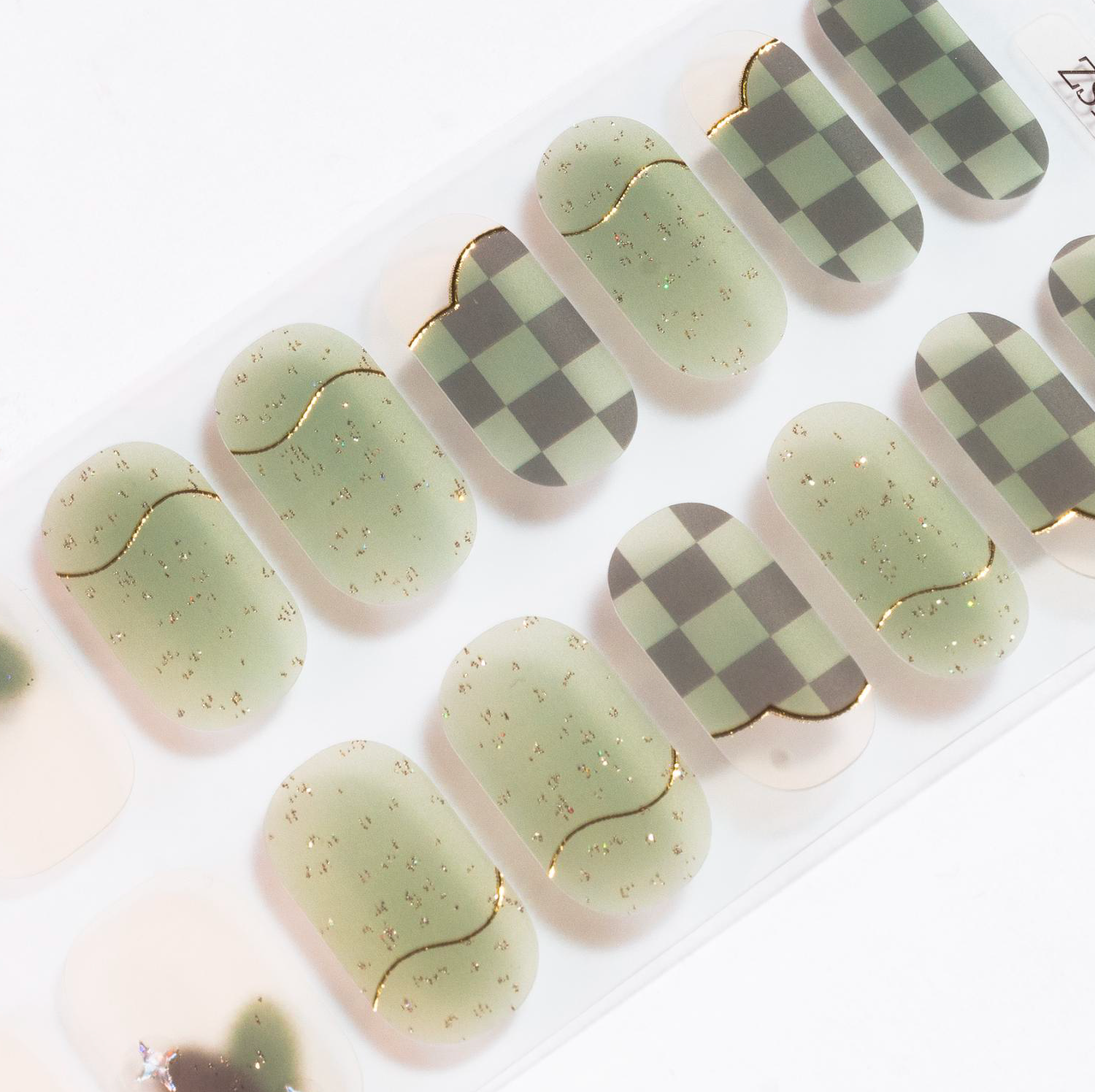 Green Checker Gel Nails-0