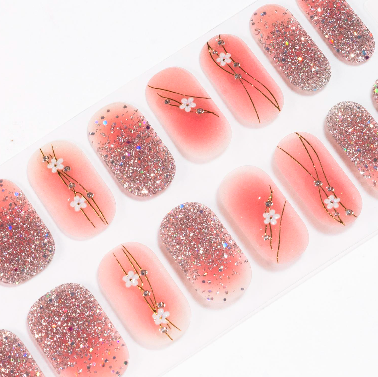 Pink Daisy Golden Gel Nails-0