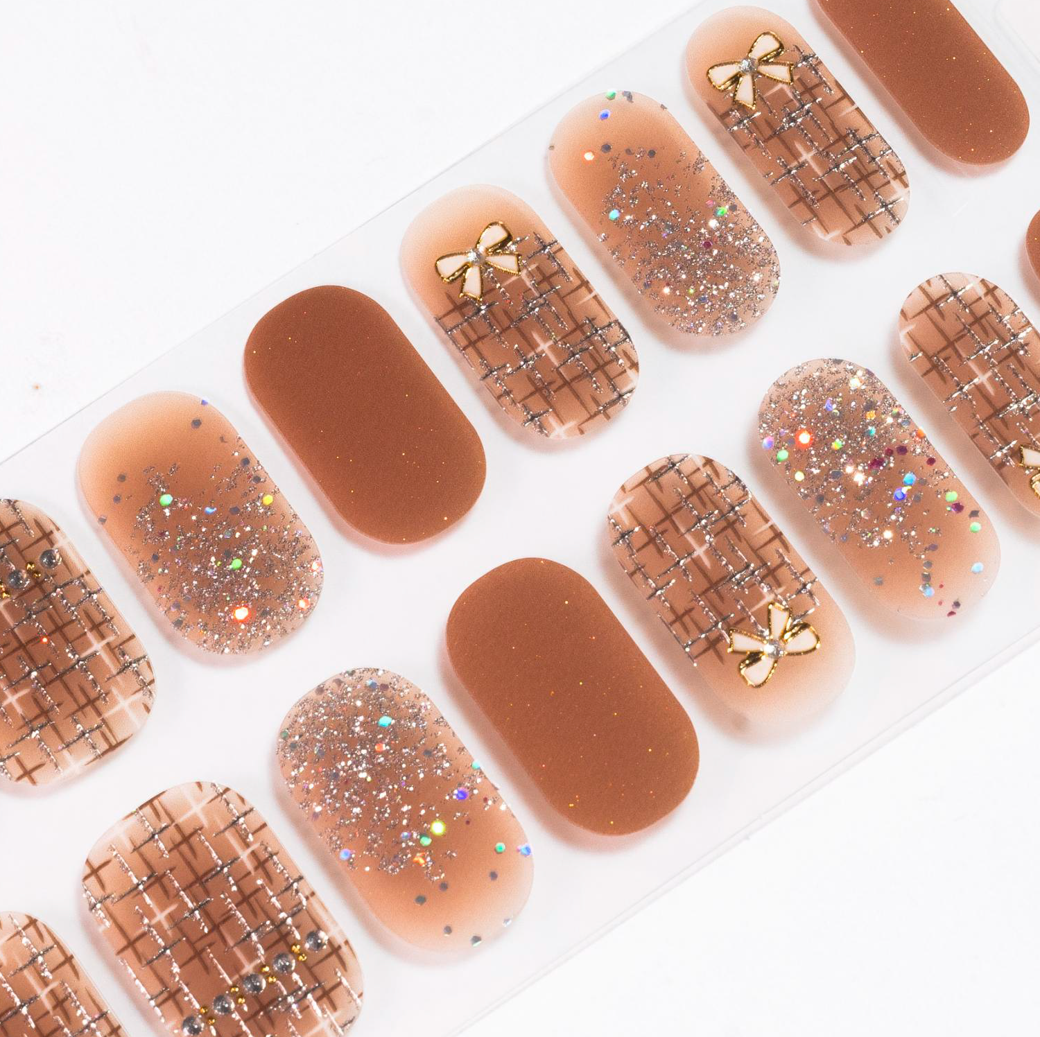 Bows in Tan Gel Nails-0