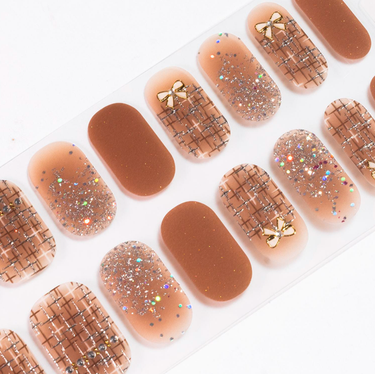 Bows in Tan Gel Nails-0