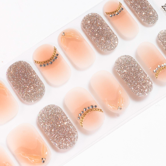 Glitter Peach Gel Nails-0