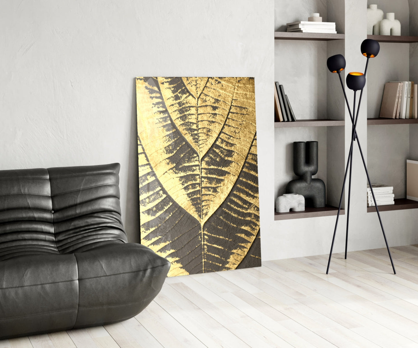 Golden Leaf Glass Wall Art