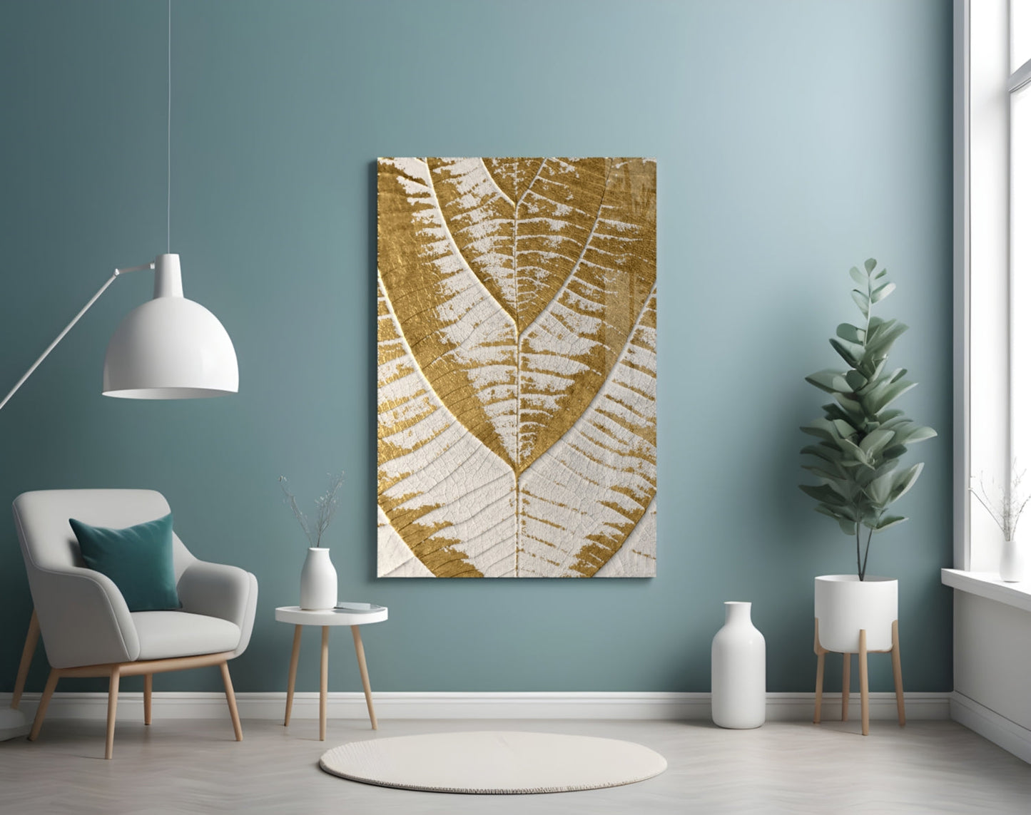 Golden Leaf Glass Wall Art