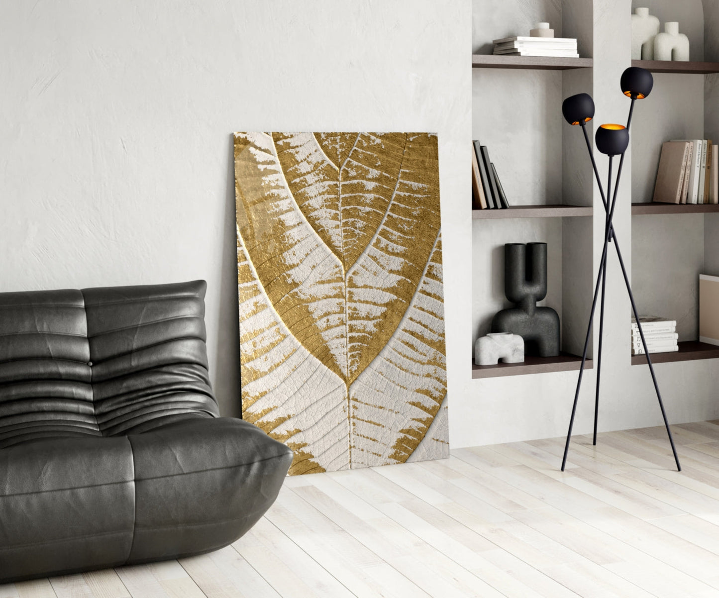 Golden Leaf Glass Wall Art