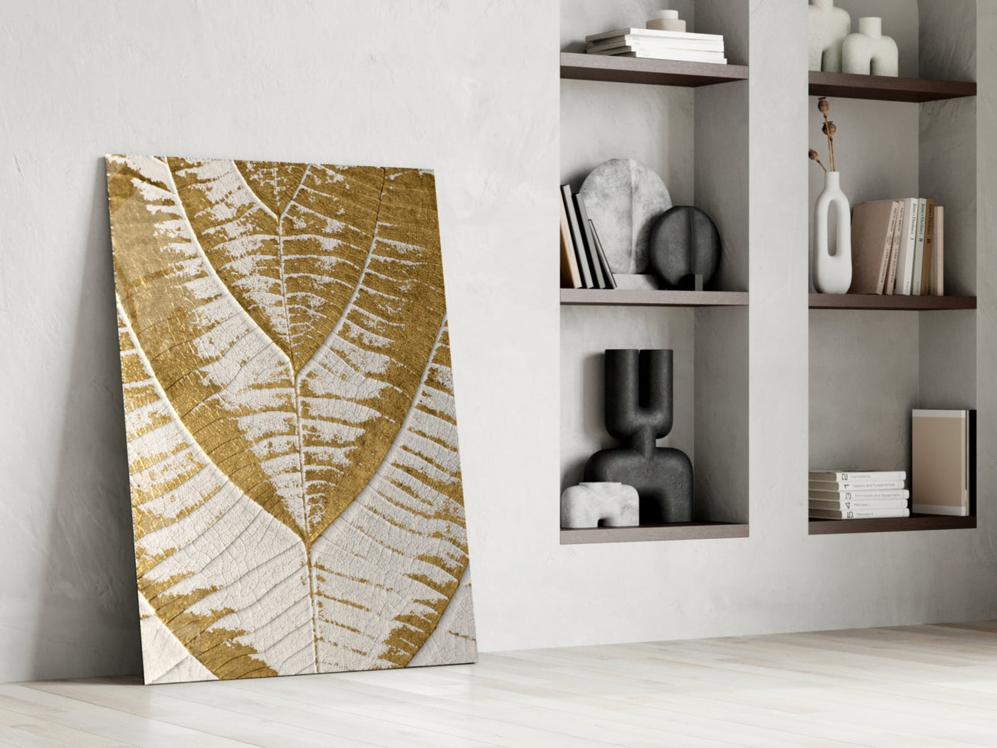 Golden Leaf Glass Wall Art