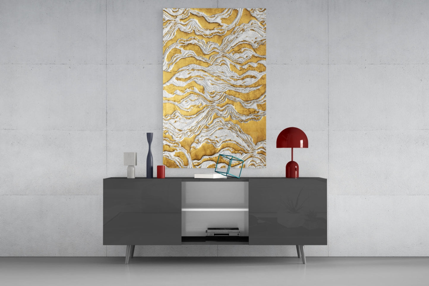 Golden Waves Glass Wall Art