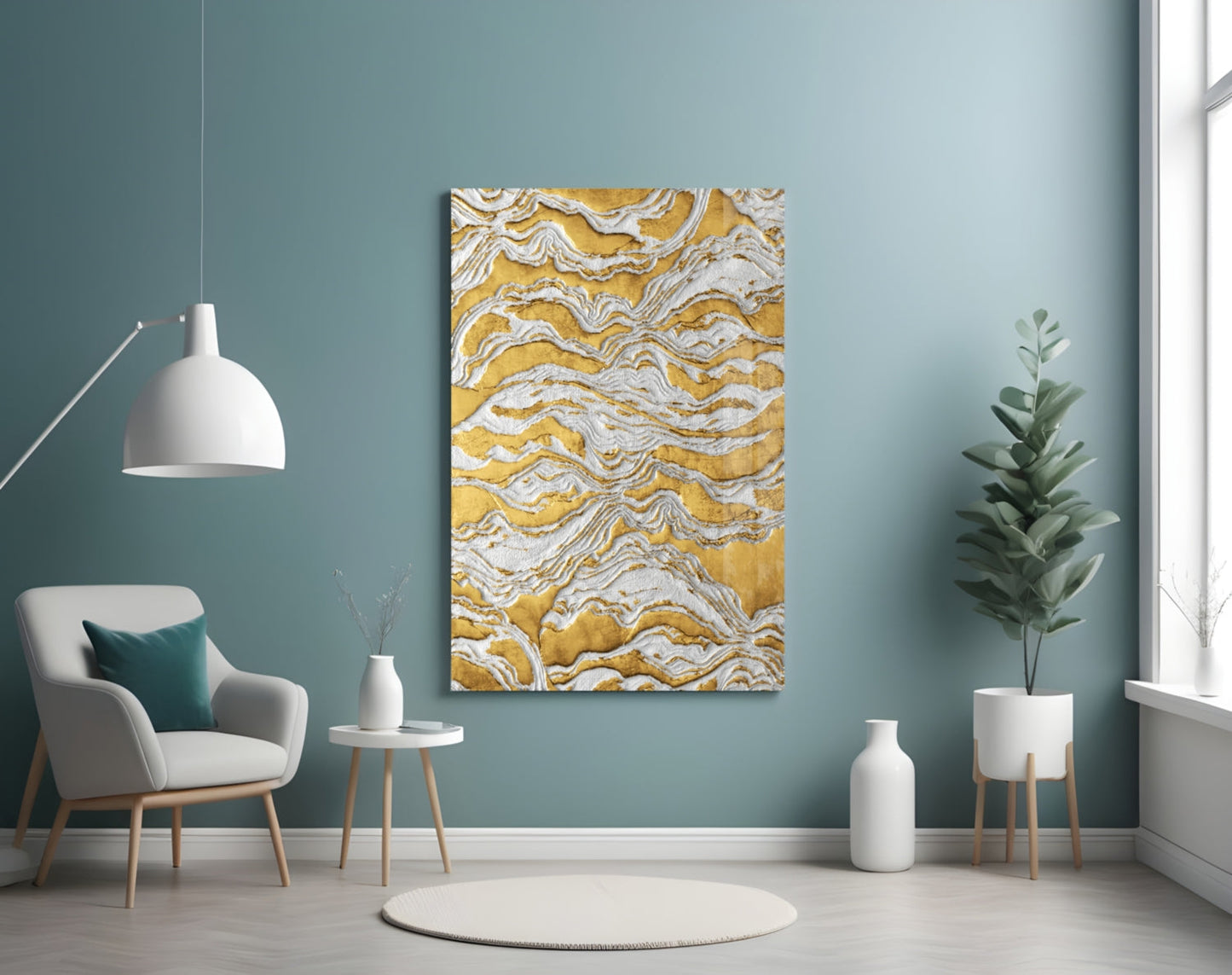 Golden Waves Glass Wall Art