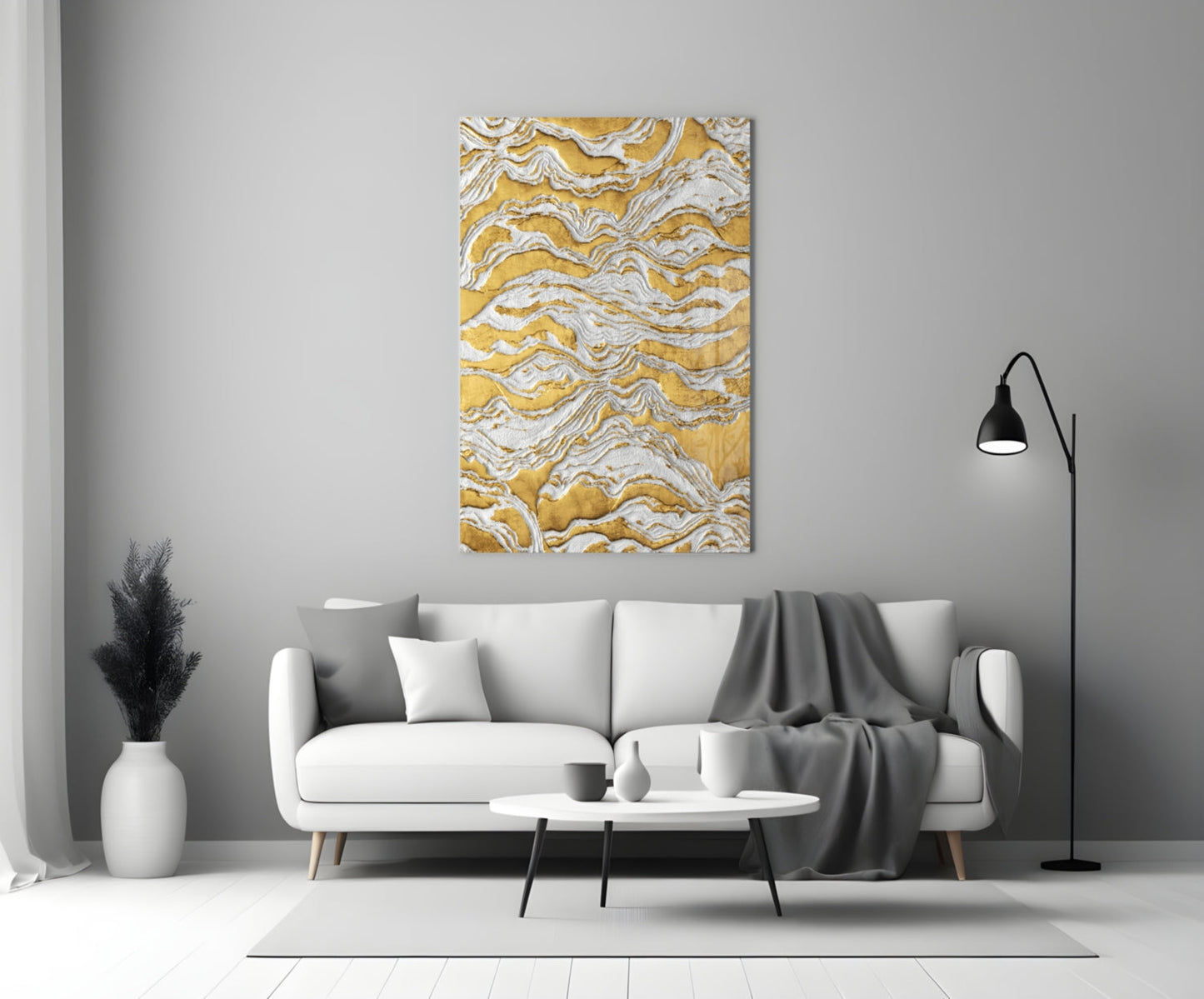 Golden Waves Glass Wall Art