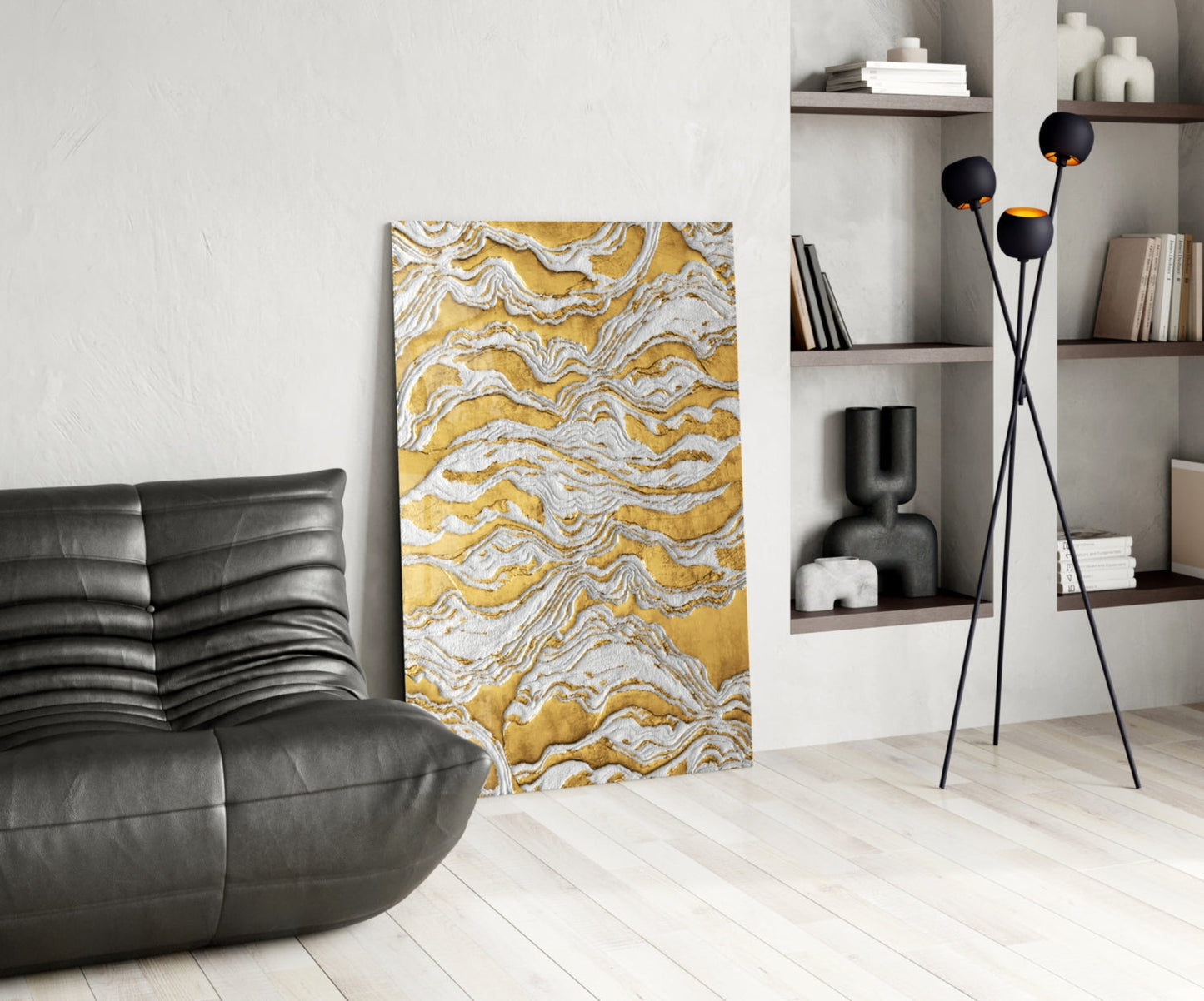 Golden Waves Glass Wall Art
