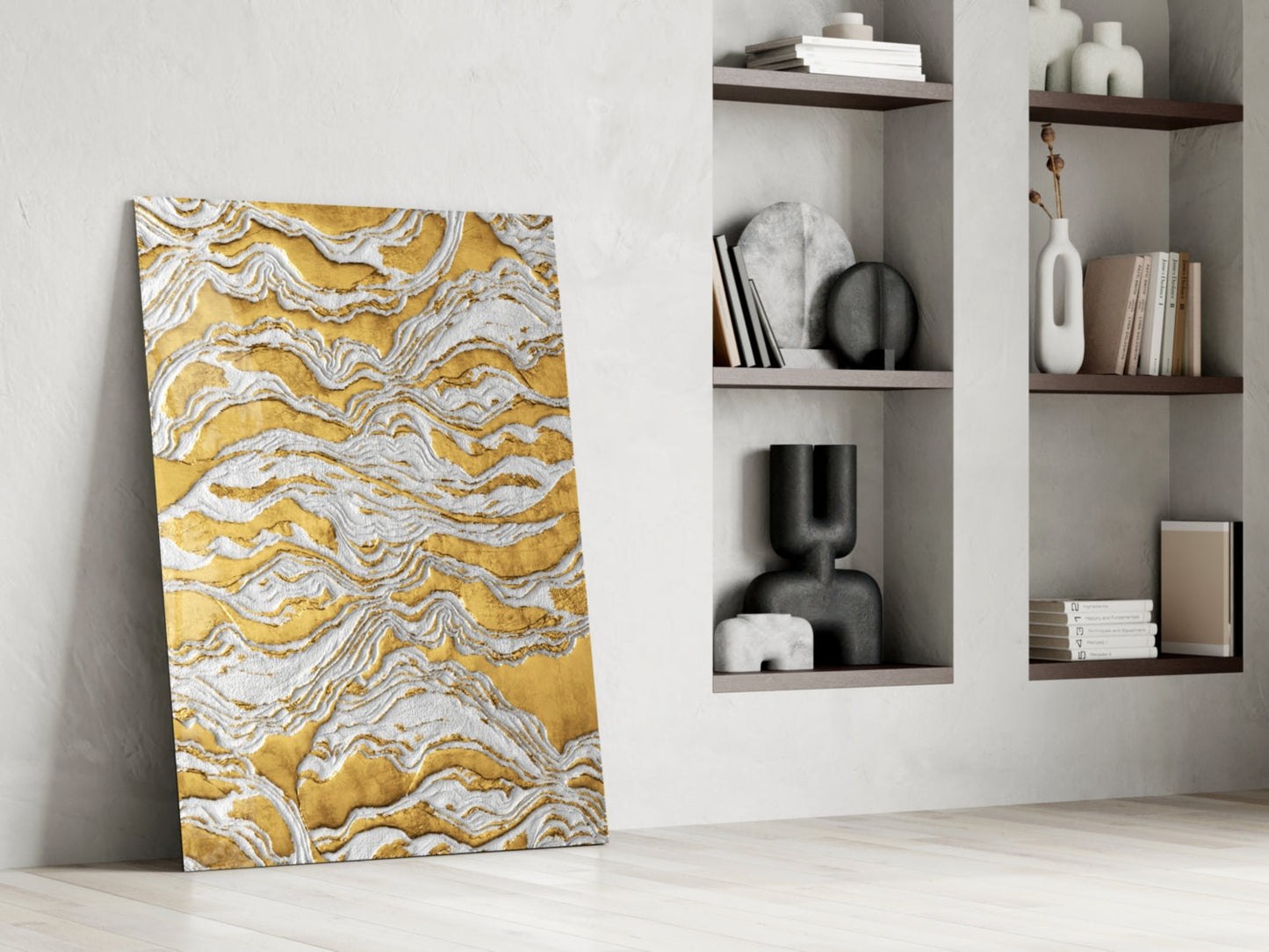 Golden Waves Glass Wall Art