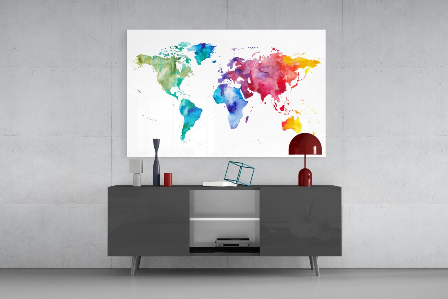World Map Glass Wall Art