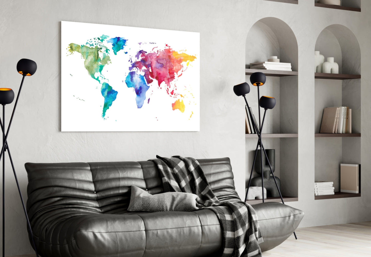 World Map Glass Wall Art