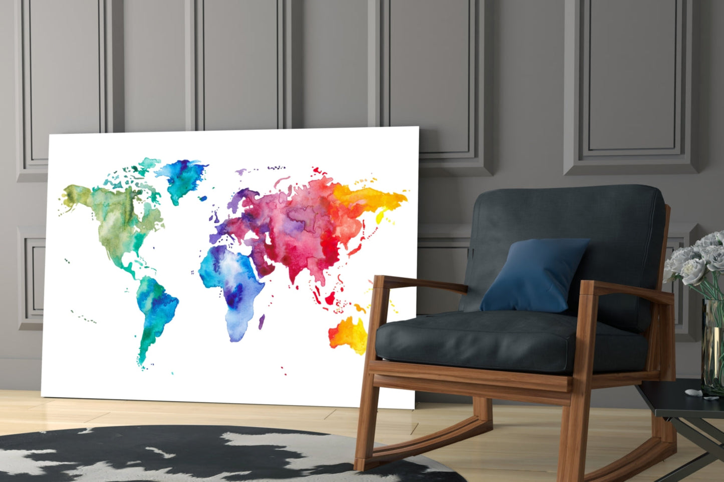 World Map Glass Wall Art