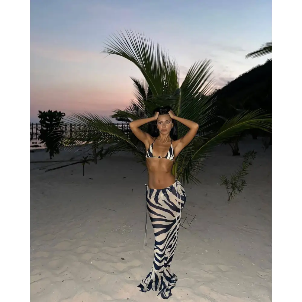 Zebra Printed Bikini Strappy Skirt Casual Suit