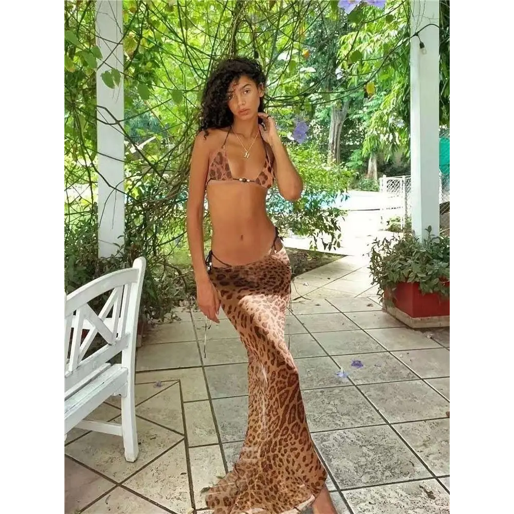 Zebra Printed Bikini Strappy Skirt Casual Suit