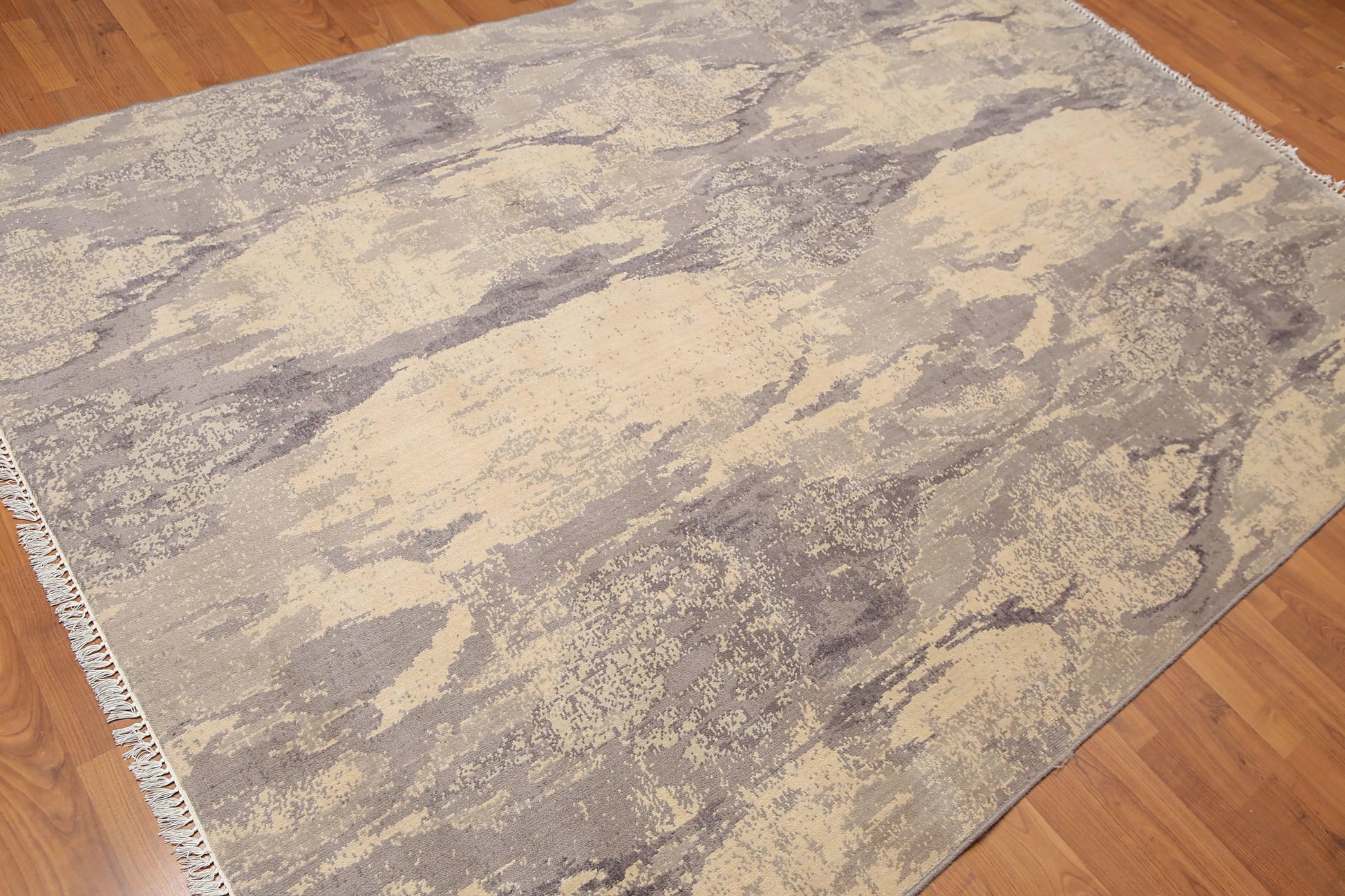 6' x 9' Hand Knotted Designer Grunge/Distress Look Wool Area rug Beige-3