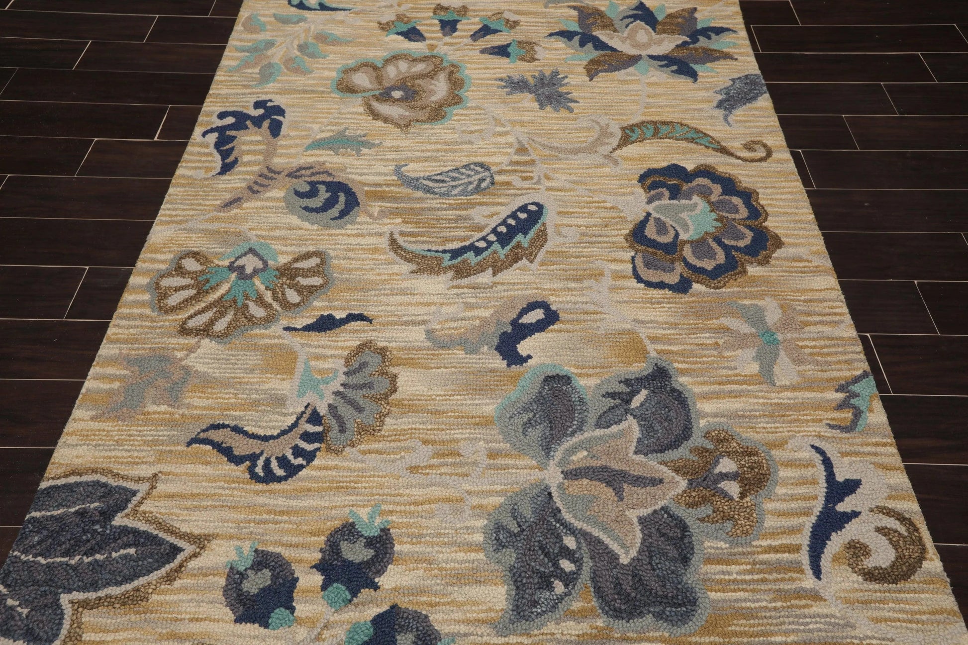 5' x 8' Handmade Wool Loop Pile Floral Traditional Oriental Area Rug Beige-4