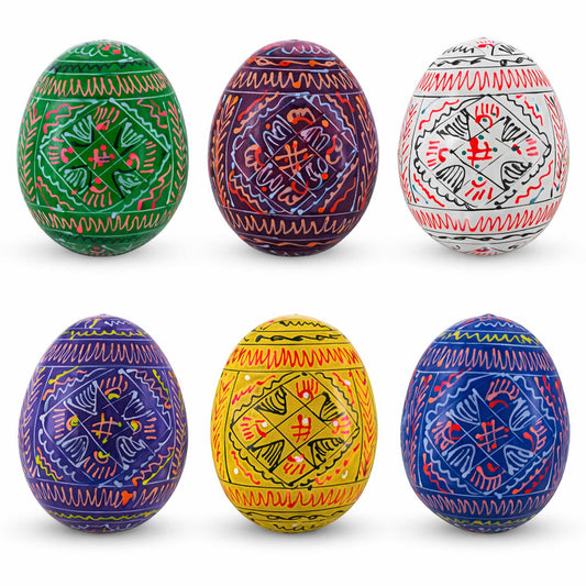 6 Basic Geometric Ukrainian Wooden Easter Eggs Pysanky