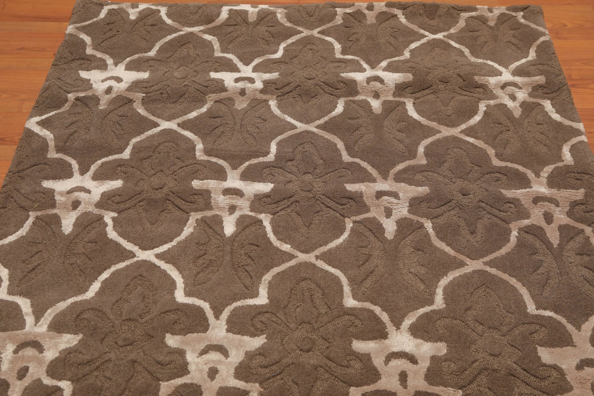4x6 Brown, Tan Hand Tufted Wool & Bamboo Silk  Oriental Area Rug-3