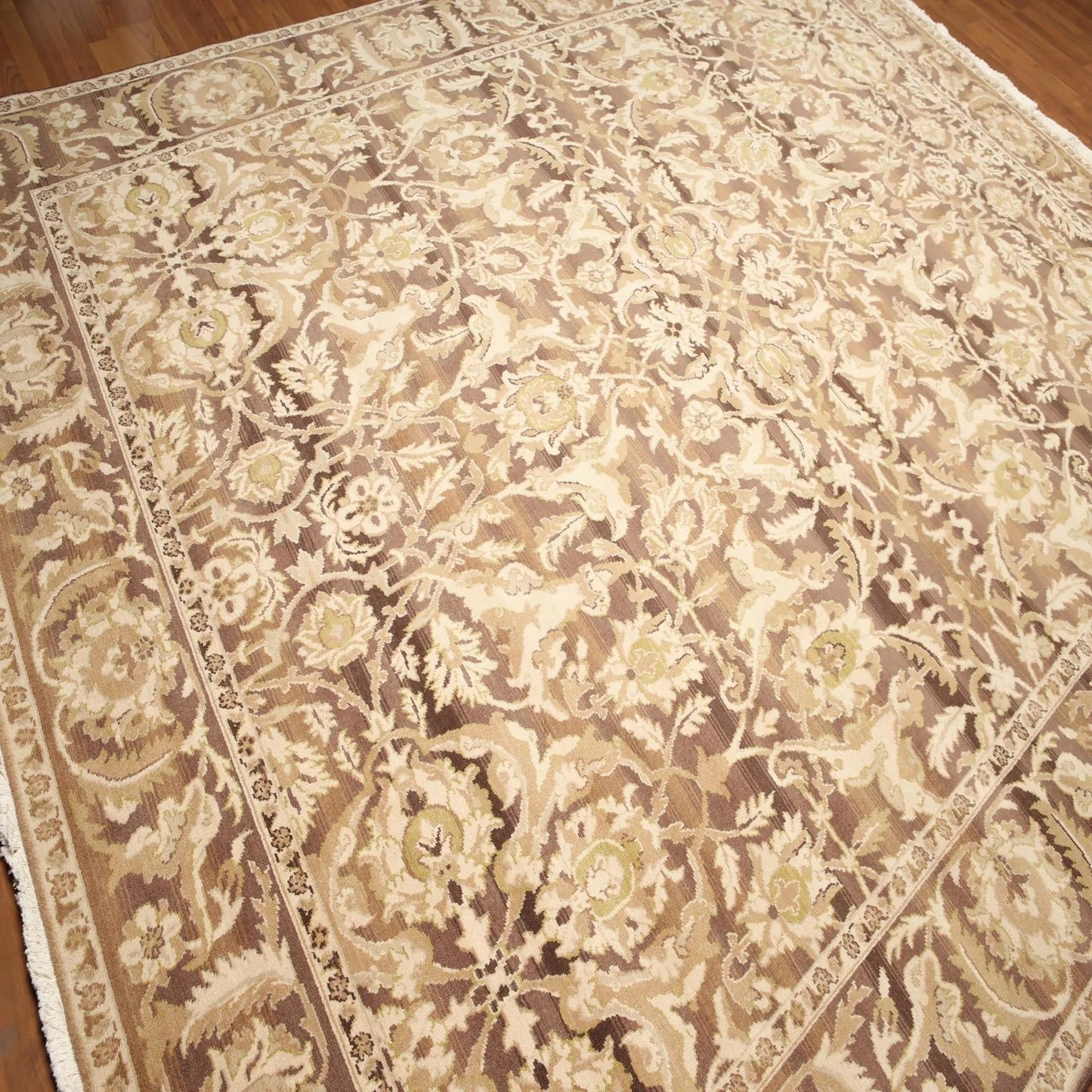 Hand Knotted Wool Traditional Oriental Area Rug Full Pile Beige 9' x 12'-4